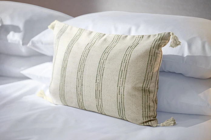 ERWIN M. LUSINI Torano Decorative Cushion Cover, 40x40 cm, Linen-Effect Wide Stripes, Tassels, Zip Closure, OEKO-TEX Standard 100, Cream/Olive
