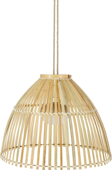 Newgarden Reona Pendant Lamp, Natural Fiber, 43.5cm Diameter, IP54 Indoor Outdoor, Cordless with Rechargeable LED Bulb, 3 Light Intensities