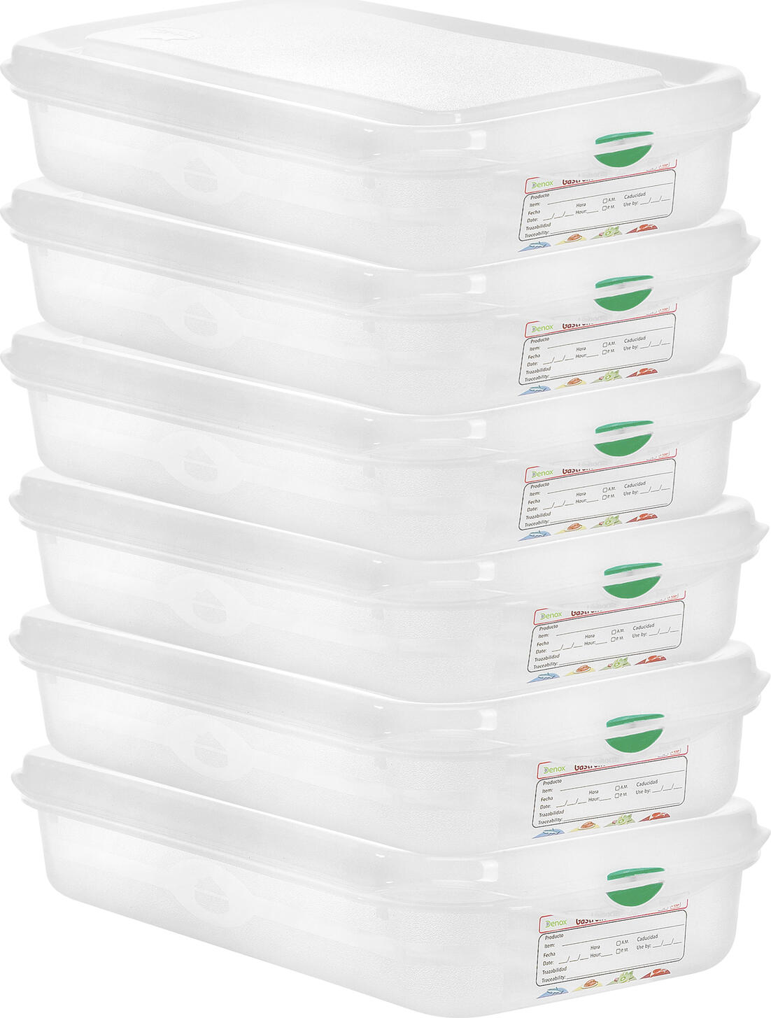 Denox Dena GN 1/3 Plastic Food Storage Container Set of 6, 2.5L Transparent Polypropylene with Airtight Lid and Color Clips, 32.5x17.6x6.5cm