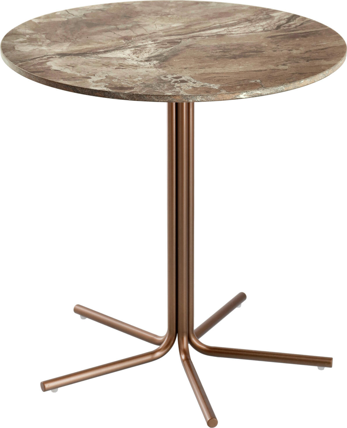 VEGA LUSINI Solutions GmbH Side table Alba Beistelltisch Alba Side table Alba; 50x50 cm (HxØ); Table top marbled/white, base copper; round Beistelltisch Alba; 50x50 cm (HxØ); Platte marmoriert/weiß, Gestell kupfer; rund Modern side table with fixed stone top and base made of copper-coated tubular steel (rustproof). The table top is made of sintered stone for added compactness. The size allows flexible repositioning, whether in a hotel room or lobby area. Supplied assembled, loadable up to 30 kg. Only suitable for indoor use. Use pH-neutral cleaning agents for the table top, dab off spilled liquids with a soft cloth as quickly as possible and then clean with lukewarm water. Moderner Beistelltisch mit fester Steinplatte und Sockel aus kupferbeschichtetem Stahlrohr (rostfrei). Die Platte besteht aus gesintertem Stein und sorgt somit für zusätzliche Kompaktheit. Die Größe ermöglicht ein flexibles Umpositionieren, egal ob im Hotelzimmer sowie im Lobby Bereich. Wird montiert geliefert, belastbar bis zu 30 kg. Nur für den Innenbereich geeignet. pH-neutrale Reiniger für die Tischplatte verwenden, verschüttete Flüssigkeiten mit einem weichem Tuch so schnell wie möglich abtupfen und anschließend mit lauwarmen Wasser reinigen.