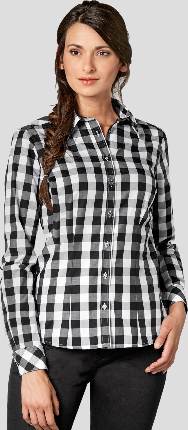 Bluza Jobeline Davis pentru femei, mărime 44, 100% bumbac, model carouri mari, croială ajustată, mâneci lungi/3/4, guler cămașă, întreținere ușoară