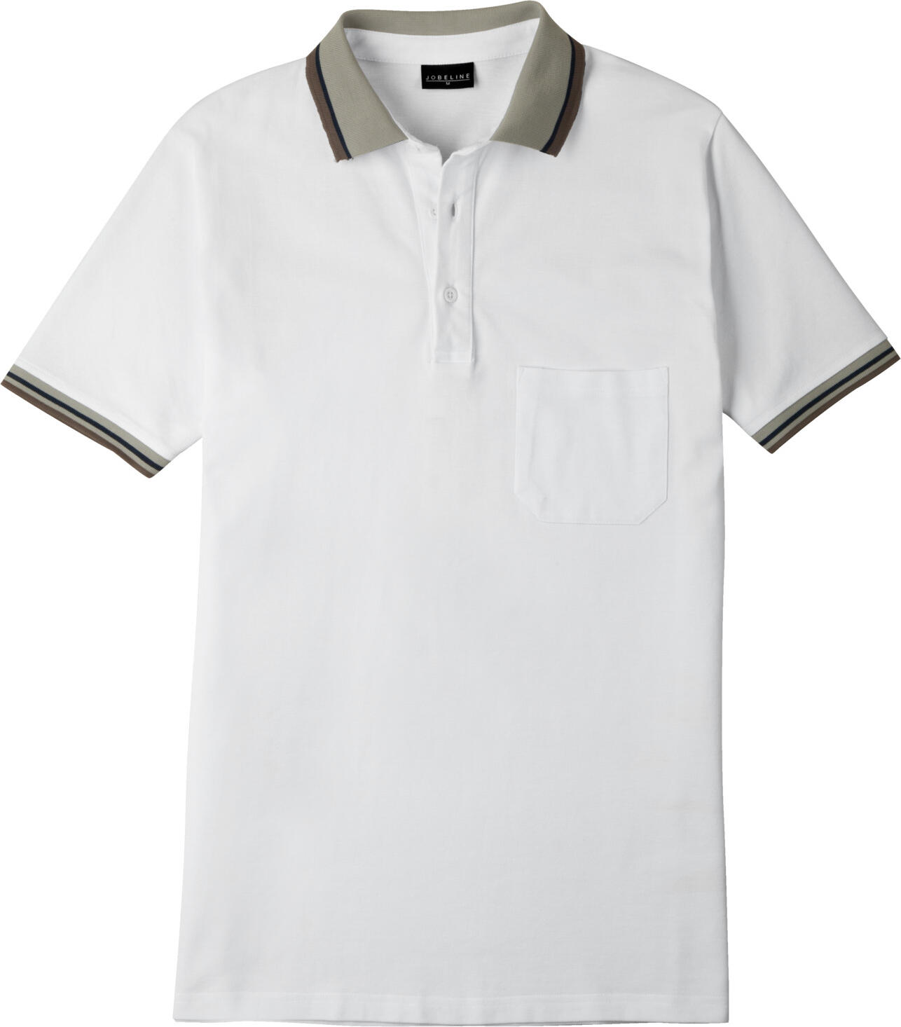 JOBELINE LUSINI Solutions GmbH Men's polo shirt Cato Line Herren-Polo Cato Line Men's polo shirt Cato Line; Size S; white Herren-Polo Cato Line; Kleidergröße S; weiß 95 % cotton, 5 % spandex. 40 °C wash. Sporty short-sleeved polo piqué shirt for men in easy-care, wrinkle-resistant cotton/spandex quality. Striped appliqués on flat-knit cuffs and collar. With four-button placket and short side slits. Slightly tapered cut. Back length: 74 cm for size M. 95 % Baumwolle, 5 % Elasthan. 40°-Wäsche. Sportives kurzärmliges Polo-Piqué-Shirt für Herren in pflegeleichter, knitterfreier Baumwoll-Elasthan-Qualität. Streifenapplikationen an Flachstrick-Ärmelbündchen und am Kragen. Mit Vierknopfleiste und  kurzen seitlichen Schlitzen. Leicht tailliert geschnitten. Rückenlänge: 74 cm bei Gr. M