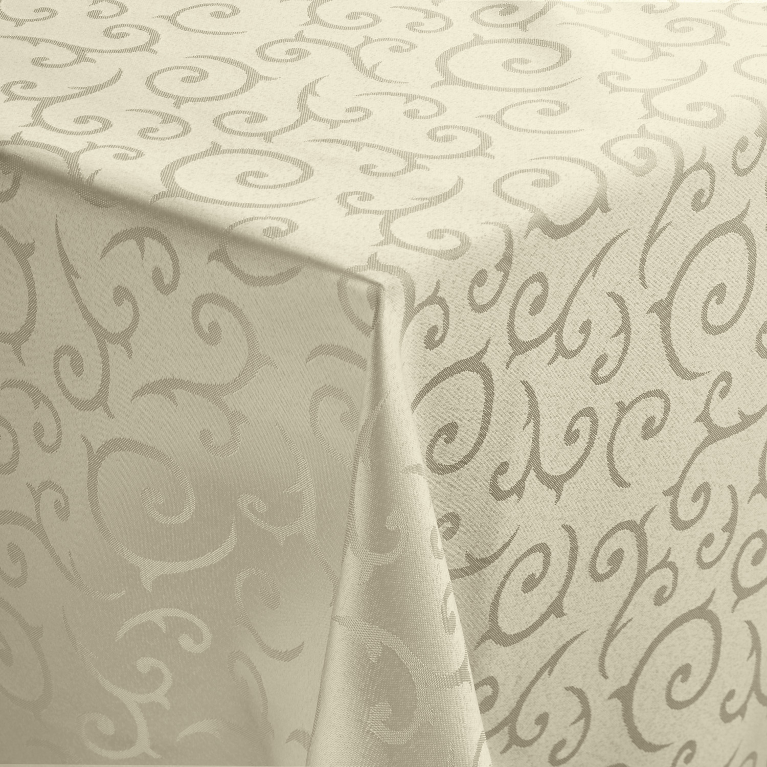 PULSIVA Mega Rectangular Tablecloth, 130 x 170 cm, 100% Polyester, Champagne Beige, Noble Tendril Design, Silk Sheen, OEKO-TEX Standard 100