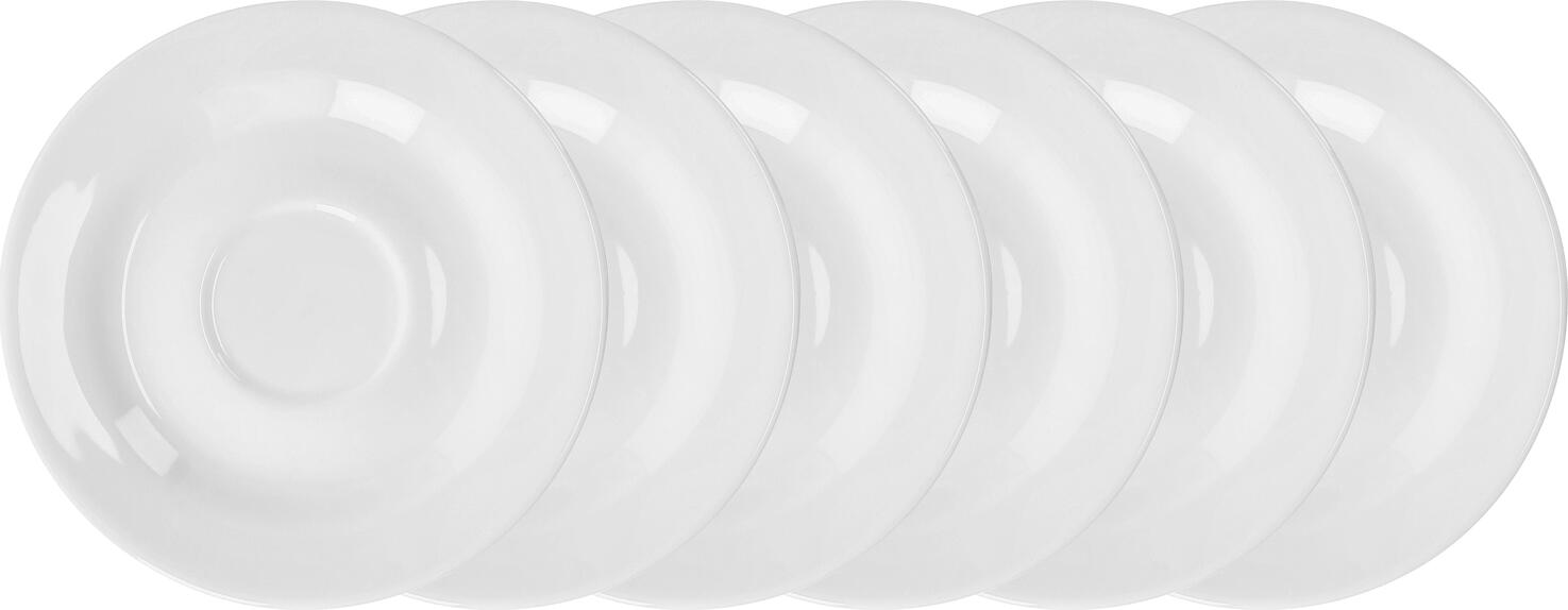 Farfurii pentru cafea VEGA Base, Porțelan Alb, Diametru 15 cm, Rezistente la Mașina de Spălat Vase și Cuptor cu Microunde, Set de 6 piese