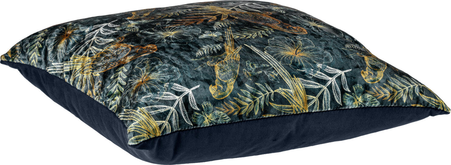 VEGA LUSINI Decorative Velvet Cushion Cover, Blue, 40x40 cm, Square Floral Pattern, 100% Polyester, Zipper Closure, Without Filling