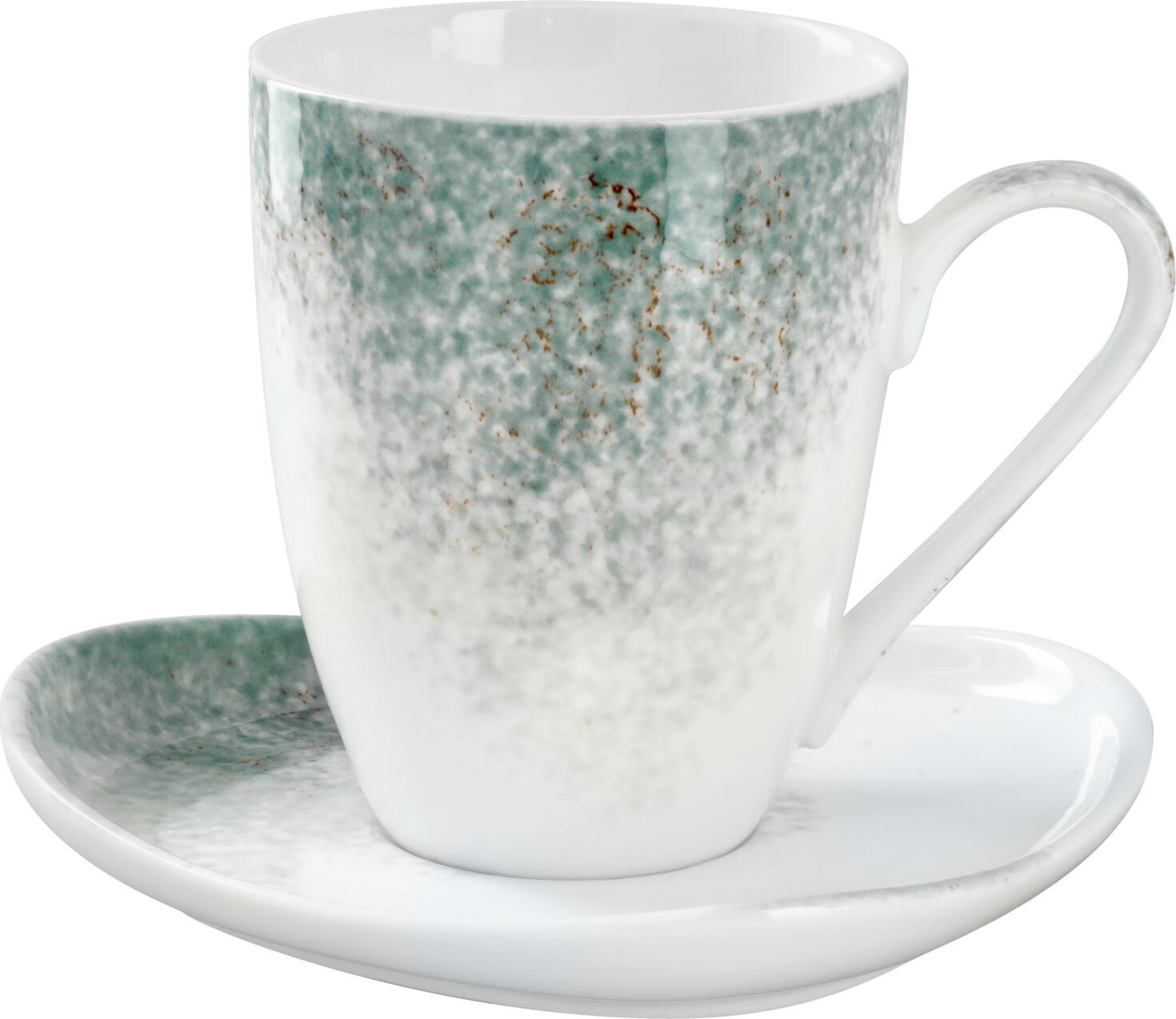 VEGA Purior Porcelain Coffee Mug Set of 6, 300 ml, White/Teal, Hand-painted, Dishwasher and Microwave Safe