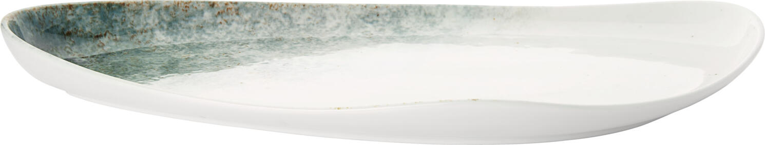 VEGA Purior Porcelain Serving Platter Set of 3, Irregular Organic Shape, Hand-painted White/Teal, 40 x 21 x 3.8 cm, Dishwasher and Microwave Safe