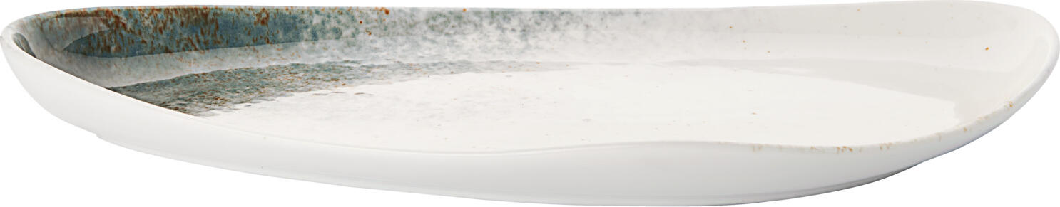 VEGA Purior Serving Platter Set of 6, Hand-Painted Colored Porcelain, Irregular Organic Shape, 30.5 x 16 x 2.6 cm, White/Teal, Dishwasher and Microwave Safe