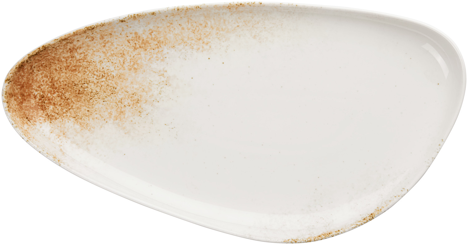 VEGA Purior Porcelain Serving Platter Set of 3, Irregular Organic Shape, Hand-Painted White/Brown, 40 x 21 x 3.8 cm, Dishwasher and Microwave Safe