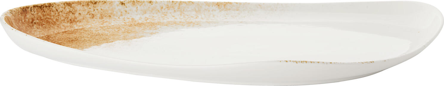 VEGA Purior Porcelain Serving Platter Set of 3, Irregular Organic Shape, Hand-Painted White/Brown, 40 x 21 x 3.8 cm, Dishwasher and Microwave Safe