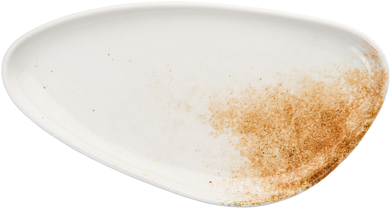 VEGA LUSINI Solutions GmbH Serving platter Purior Servierplatte Purior Serving platter Purior; 35.5x18.5x3.4 cm (LxWxH); white/brown; 4 piece / pack Servierplatte Purior; 35.5x18.5x3.4 cm (LxBxH); weiß/braun; 4 Stück / Pack Colored porcelain platter in irregular organic shape. Available in different shades. Dishwasher safe and microwaveable. Farbige Platte aus Porzellan in unregelmäßiger, organischer Form. In verschiedenen Farbtönen erhältlich. Spülmaschinenfest und mikrowellengeeignet.