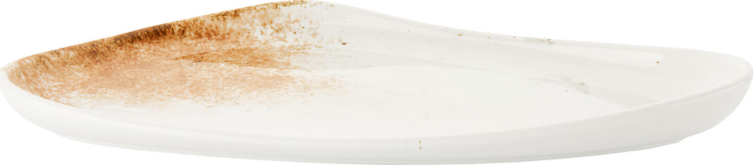 VEGA Purior Porcelain Serving Platter Set of 4, Irregular Organic Shape, Hand-Painted White/Brown, 35.5 x 18.5 x 3.4 cm, Microwave and Dishwasher Safe