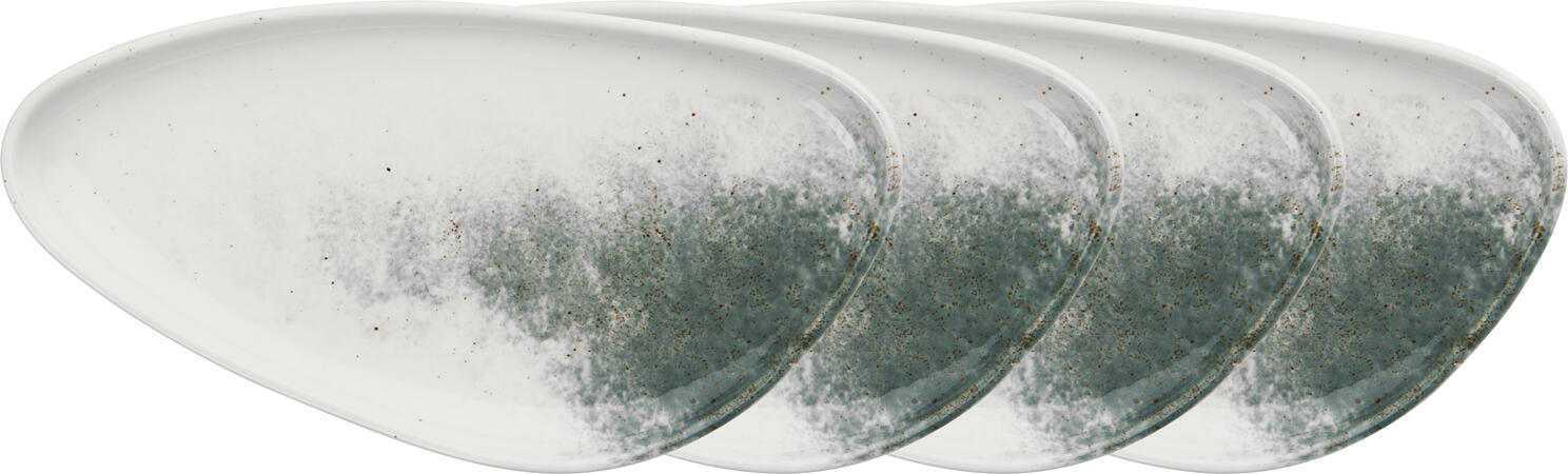VEGA LUSINI Solutions GmbH Serving platter Purior Servierplatte Purior Serving platter Purior; 35.5x18.5x3.4 cm (LxWxH); white/teal; 4 piece / pack Servierplatte Purior; 35.5x18.5x3.4 cm (LxBxH); weiß/petrol; 4 Stück / Pack Colored porcelain platter in irregular organic shape. Available in different shades. Dishwasher safe and microwaveable. Farbige Platte aus Porzellan in unregelmäßiger, organischer Form. In verschiedenen Farbtönen erhältlich. Spülmaschinenfest und mikrowellengeeignet.