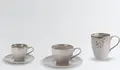 Set de 6 cești de espresso VEGA Palana gri, 110ml din grpcă colorată, design unic cu margini neregulate și pete, compatibile cu mașina de spălat vase și cuptorul cu microunde