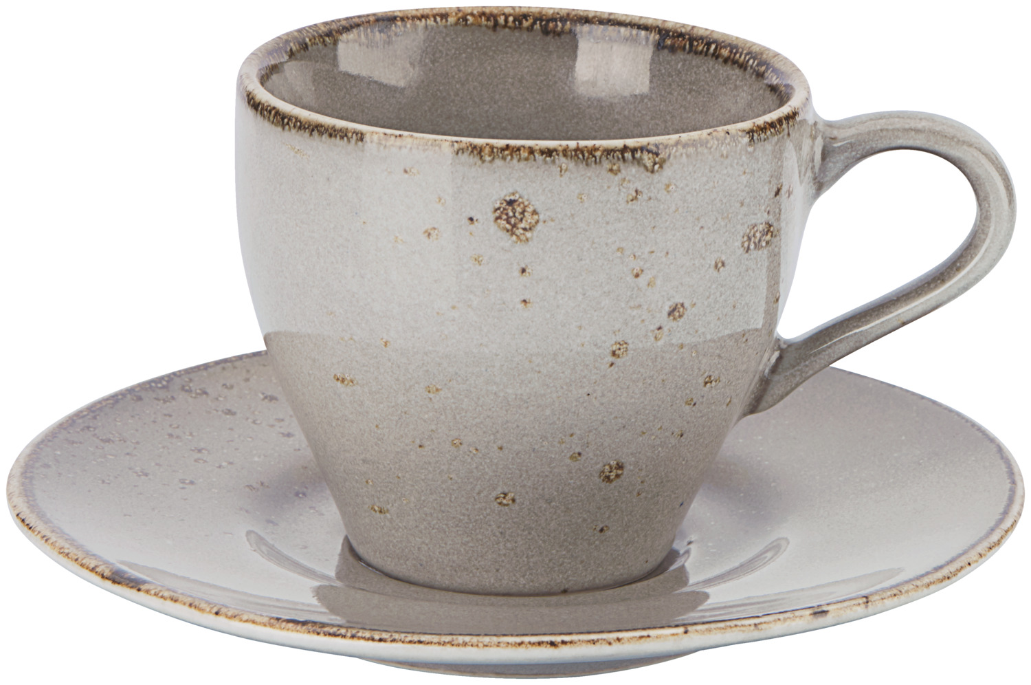 Set de 6 cești de espresso VEGA Palana gri, 110ml din grpcă colorată, design unic cu margini neregulate și pete, compatibile cu mașina de spălat vase și cuptorul cu microunde