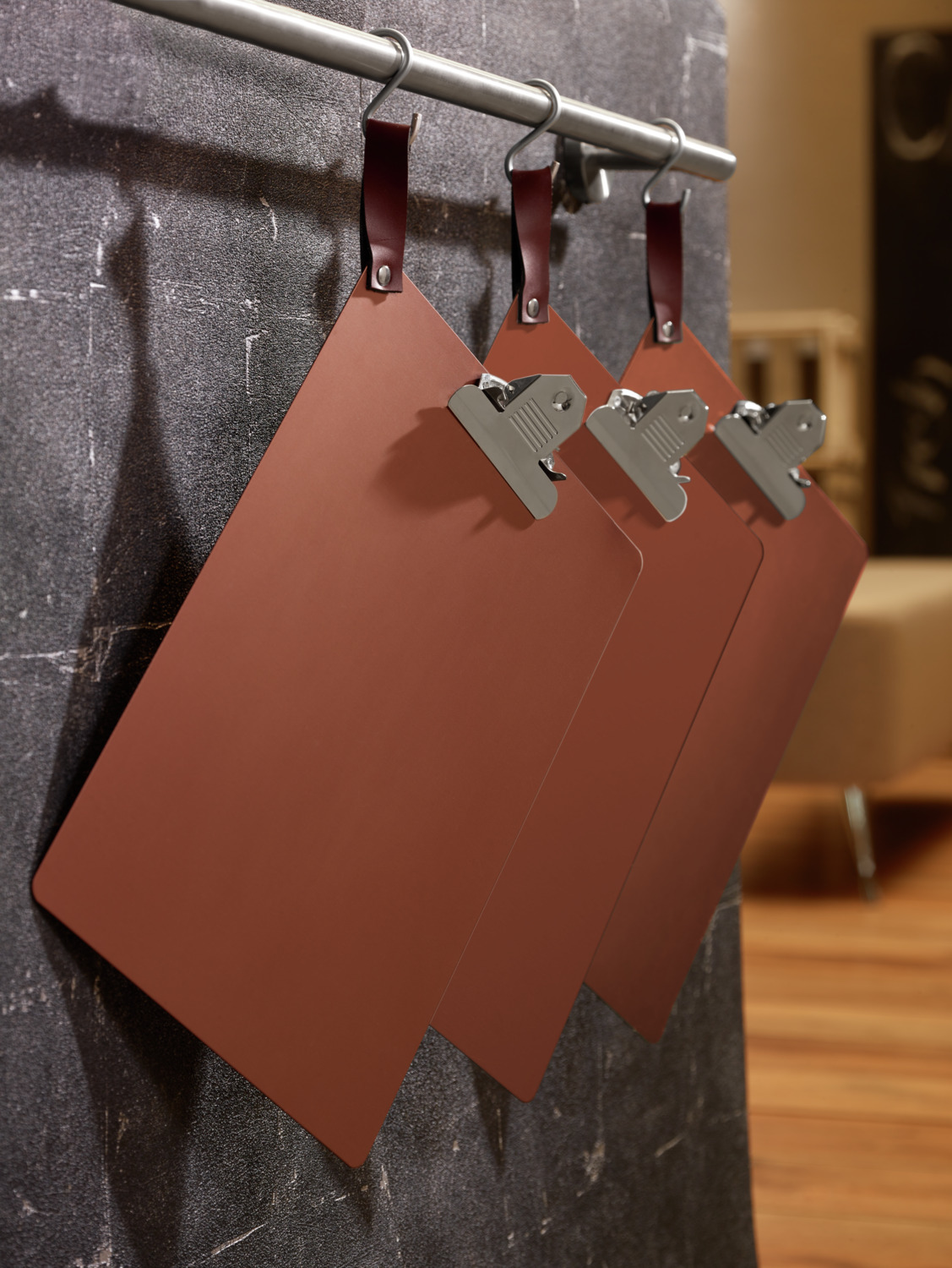 VEGA Colorado Menu Clipboard DIN A4, Anodized Aluminum and Imitation Leather, Copper, 23 x 32 cm, Scratch-Resistant with Hanging Loop and Metal Clip