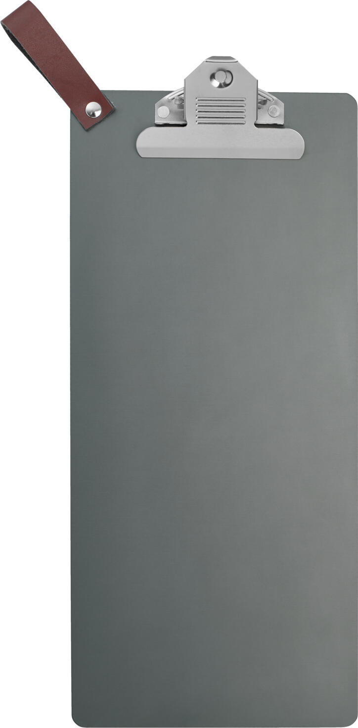 VEGA LUSINI Solutions GmbH Menu clipboard Colorado bar format Speisekarten-Klemmbrett Colorado Barformat Menu clipboard Colorado bar format; Bar size, 14.5x32 cm (WxH); anthracite Speisekarten-Klemmbrett Colorado Barformat; Barformat, 14.5x32 cm (BxH); anthrazit Daily menu in bar size. Robust clipboard made of anodized aluminum with integrated clip and loop made of imitation leather. Insensitive to scratches. Available in several colors. Tagesspeisekarte im Barformat. Robustes Klemmbrett aus eloxiertem Aluminium mit integrierter Klammer und Schlaufe aus Kunstleder. Unempfindlich gegen Kratzer. In mehreren Farben erhältlich.