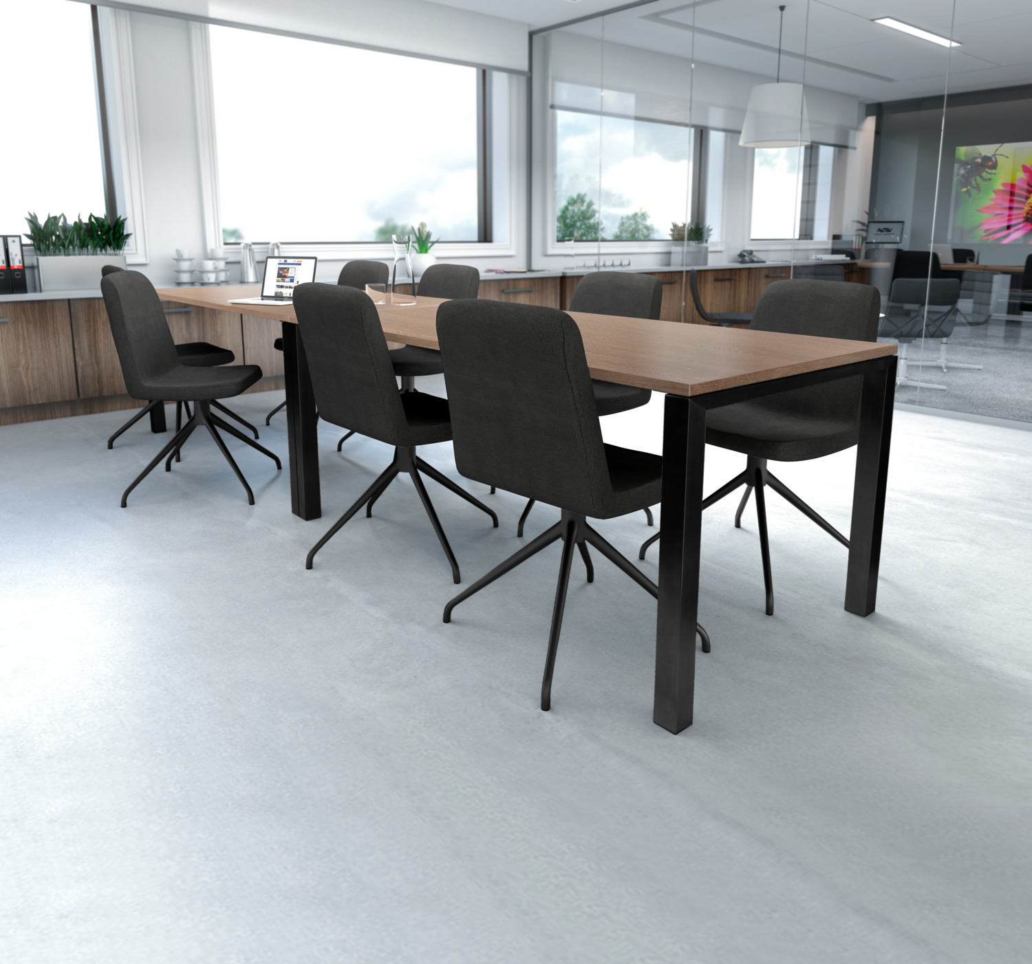 VEGA Conferencio Conference Table, 180x90x74 cm, Brown Top, Black Powder-Coated Steel Frame, Laminate and ABS Edges, Scratch Resistant