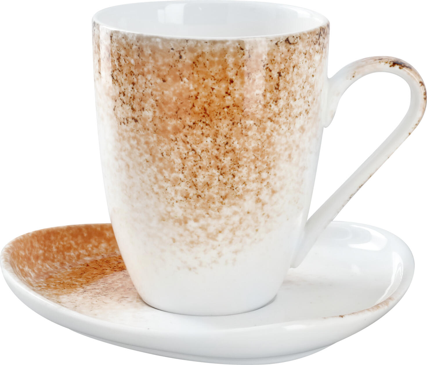 VEGA Purior Porcelain Coffee Mug Set of 6, 300 ml, White/Brown, Hand-painted, Microwave and Dishwasher Safe