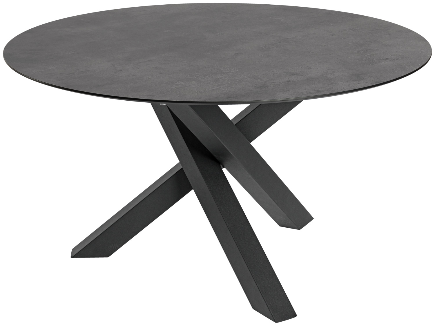 VEGA LUSINI Solutions GmbH Outdoor table Gwin round Outdoor Tisch Gwin rund Outdoor table Gwin round; 130x72 cm (ØxH); Table top concrete, base black; round Outdoor Tisch Gwin rund; 130x72 cm (ØxH); Platte beton, Gestell schwarz; rund Large round outdoor table, incl. table top made of compact laminate with HPL decor surface with bevelled edge. Diameter: 130 cm. Material thickness 1.3 cm. Extremely hard and therefore scratch-resistant, fulfils the DIN EN 438 standard, abrasion-resistant. Impact and scratch resistant. Resistant to cigarette burns. Weatherproof and UV-resistant. Table base made of powder-coated aluminium. Supplied disassembled. Includes adjusting screws to compensate for minor unevenness in the floor. Simple assembly.  Suitable for indoor and outdoor use. Großer runder Outdoor-Tisch, inkl. Tischplatte aus Kompaktschichtstoff mit HPL-Dekor-Oberfläche mit abgeschrägter Kante. Durchmesser: 130 cm. Materialstärke 1,3 cm. Äußerst hart und daher kratzunempfindlich, erfüllt die Norm DIN EN 438.  Abriebfest. Stoß- und kratzfest. Zigarettenglutbeständig. Wetterfest und UV-beständig. Tischsäule aus pulverbeschichtetem Aluminium. Lieferung erfolgt zerlegt. Inklusive Stellschrauben zum Ausgleichen kleinerer Bodenunebenheiten. Einfache Montage.  Für den Innen- und Außenbereich geeignet.