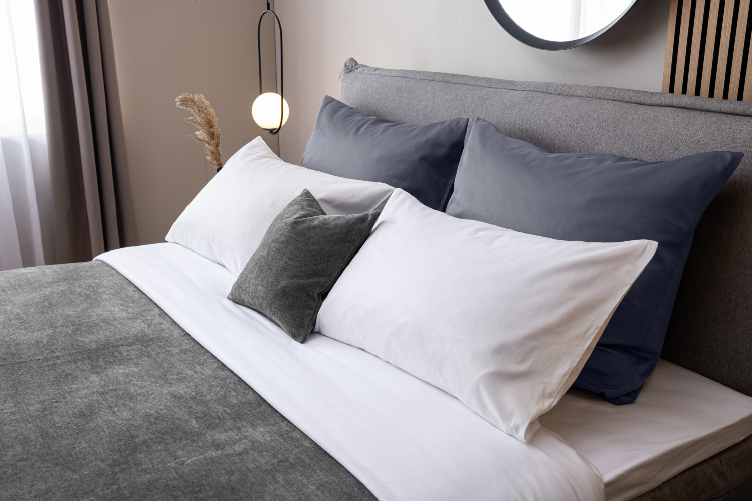 Husa Perna ERWIN M. LUSINI Solutions GmbH Tokio, 100% Bumbac Satin, 206 TC, 60 x 80 cm, Gri Ardezie, Închidere Hotel, OEKO-TEX Standard 100