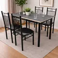 FABBYGO A39-9 Dining Set of 5 Pieces, Sintered Stone Marble Look Table 120x75 cm and 4 Black Chairs with Vertical Slats