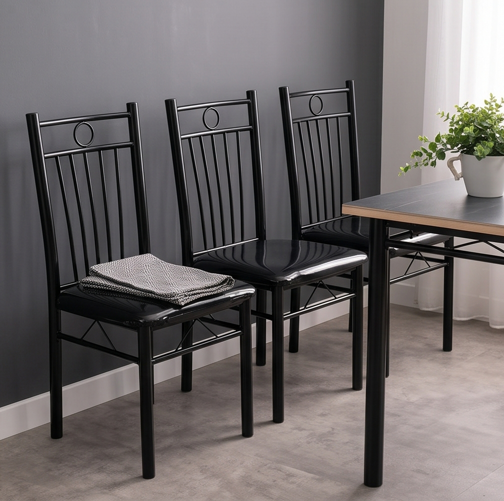 FABBYGO A39-9 Dining Set of 5 Pieces, Sintered Stone Marble Look Table 120x75 cm and 4 Black Chairs with Vertical Slats