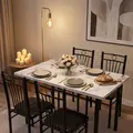 FABBYGO A39-7 Dining Set of 5 Pieces, Sintered Stone Marble Pattern Table 120x75cm, Scratch and Heat Resistant Top, 4 Black Metal Chairs
