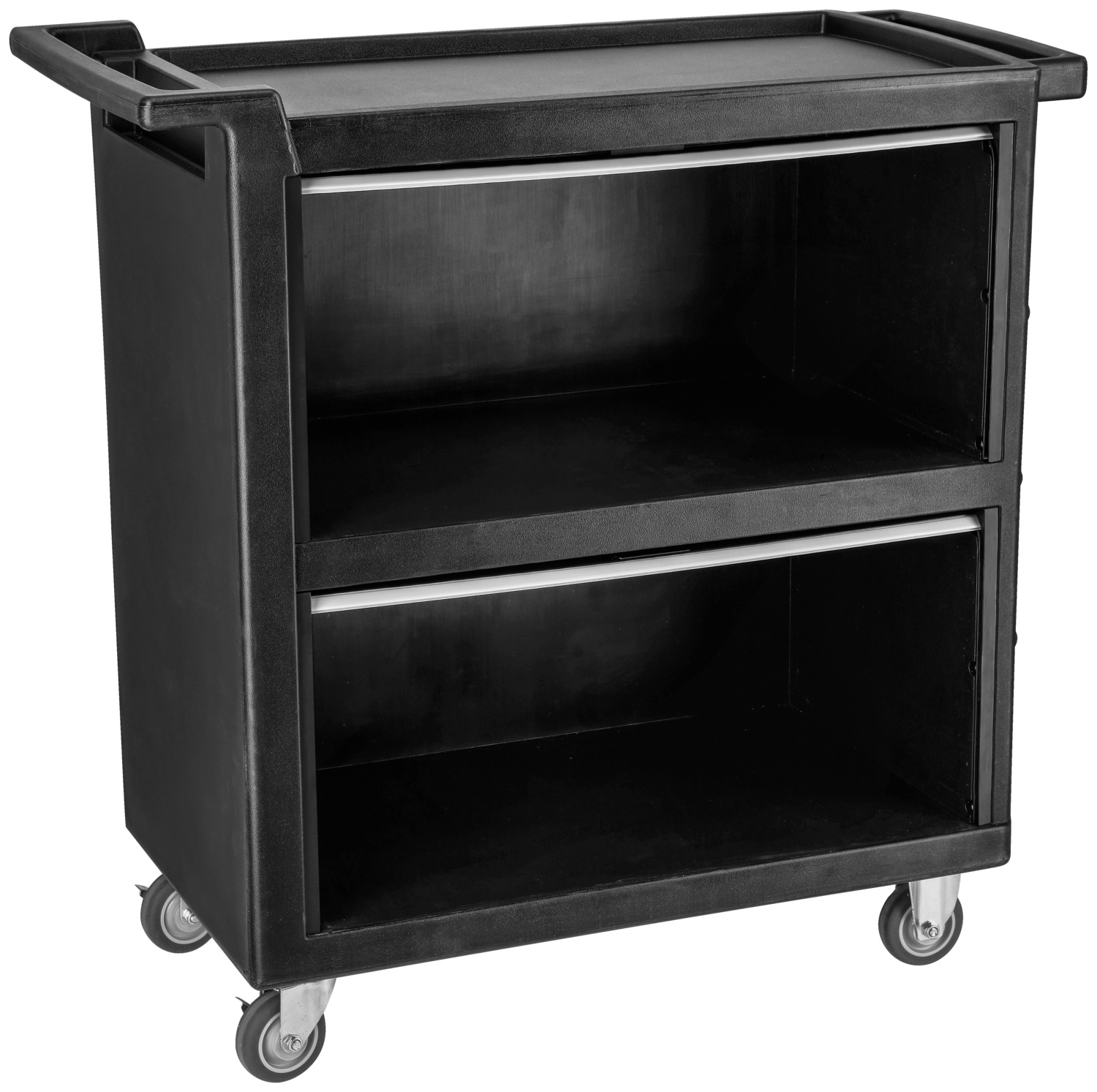 VEGA Tjugo Serving Trolley, 105.5x50.5x103.5 cm, Silver/Black, Polypropylene Roller Doors, 3 Shelves, 300 kg Total Load Capacity, 4 PVC Castors
