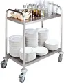 PULSIVA LUSINI Standard 2B Serving Trolley, 2 Shelves, Stainless Steel Rust-Proof Frame with Deep-Drawn Shelves, 4 Swivel Castors with Bumpers, 85x54x93 cm, Silver