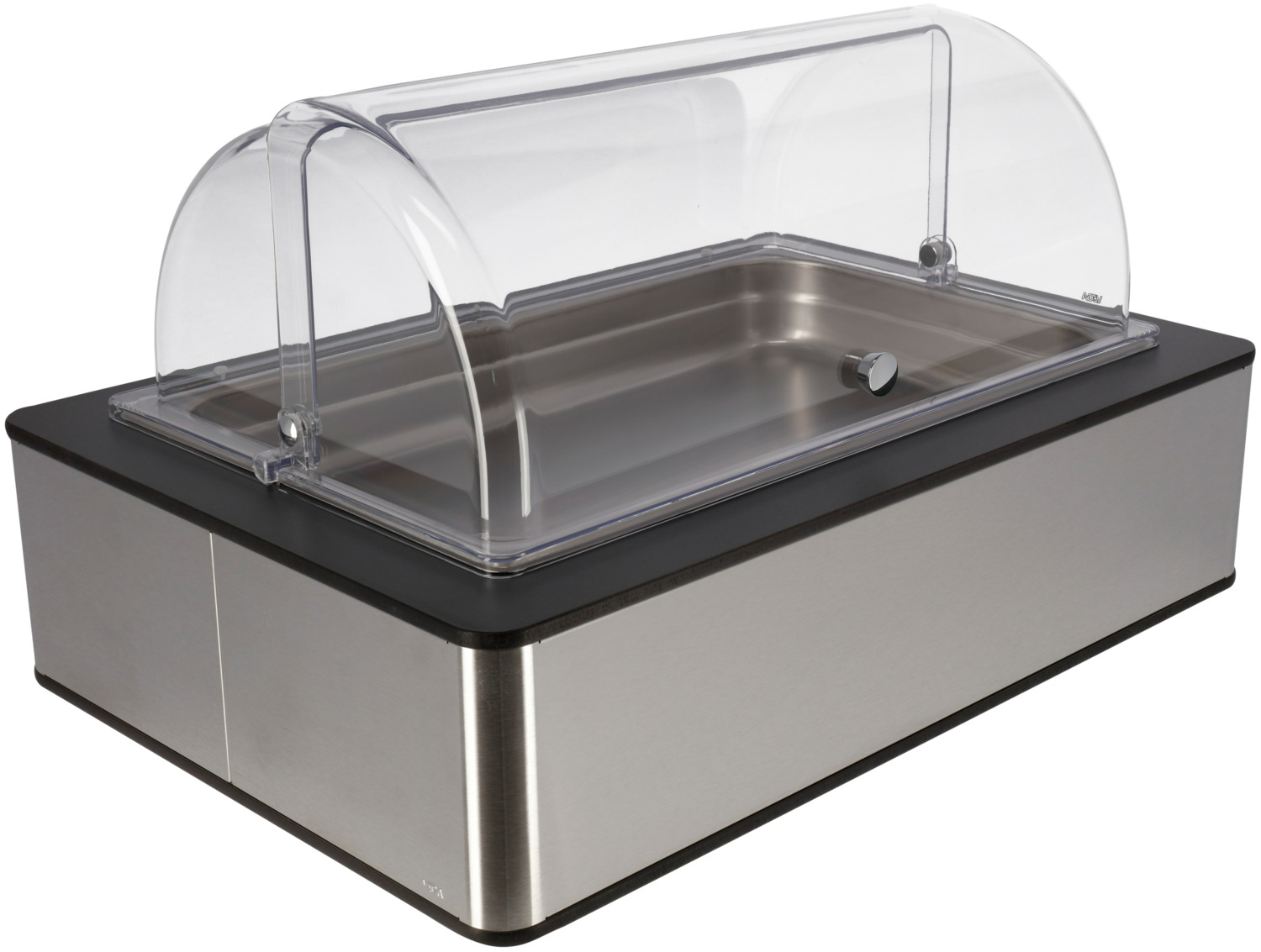 VEGA LUSINI Solutions GmbH Buffet display cabinet Fundale high, 6.5 cm, GN 1/1, stainle Buffetvitrine Fundale hoch, 6,5 cm, GN 1/1, Edelstahl Buffet display cabinet Fundale high, 6.5 cm, GN 1/1, stainless steel; GN 1/1, 63x42.5x33.9 cm (LxWxH); stainless steel/anthracite/transparent; rectangular Buffetvitrine Fundale hoch, 6,5 cm, GN 1/1, Edelstahl; GN 1/1, 63x42.5x33.9 cm (LxBxH); edelstahl/anthrazit/transparent; rechteckig This buffet display cabinet made of brushed 18/10 stainless steel with laminate panel combines high-quality materials, robust workmanship and modern design. It is ideal for buffets, catering, gastronomy and events to present food and drinks stylishly, hygienically and reliably chilled. The base tray made of high-quality plastic is heat-resistant up to 70 °C and provides a stable, secure foundation. A polyethylene ice pack ensures long-lasting cooling, keeps food fresh and ready for use and supports a professional standard of service. The GN container made of 18/10 chrome-nickel stainless steel is 6.5 cm deep, rustproof, dishwasher-safe and has practical stacking lugs, reinforced corners and edges as well as a litre scale to make portioning easier. It therefore offers maximum flexibility and durability in everyday use. The shatterproof roll-top lid made of Tritan (BPA-free) is equipped with a non-slip rubberised stop that makes it quiet and easy to open and close. This keeps the refrigerated display case user-friendly, hygienic and durable. Advantages and features: * High-quality 18/10 stainless steel construction with laminate panel * Plastic base tray, heat-resistant up to 70 °C * Polyethylene ice pack for long-lasting cooling * GN containers 6.5 cm deep made of 18/10 chrome-nickel stainless steel, rustproof, dishwasher-safe, with stacking lugs, reinforced corners and edges, litre scale * Unbreakable roll-top lid made of Tritan (BPA-free) with non-slip rubberised stopper * Hygienic, robust, easy to clean * Ideal for buffets, catering, gastronomy and events Diese Buffetvitrine aus gebürstetem Edelstahl 18/10 mit Laminatblende vereint hochwertige Materialien, robuste Verarbeitung und modernes Design. Sie ist ideal für Buffets, Catering, Gastronomie und Events, um Speisen und Getränke stilvoll, hygienisch und zuverlässig gekühlt zu präsentieren. Die Basisschale aus hochwertigem Kunststoff ist hitzebeständig bis 70?°C und bietet eine stabile, sichere Grundlage. Ein Kühlakku aus Polyethylen sorgt für eine langanhaltende Kühlung, hält Speisen frisch und einsatzbereit und unterstützt einen professionellen Servicestandard. Der GN-Behälter aus Chrom-Nickel-Edelstahl 18/10 ist 6,5?cm tief, rostfrei, spülmaschinenfest und verfügt über praktische Stapelnocken, verstärkte Ecken und Kanten sowie eine Literskala, die die Portionierung erleichtert. Damit bietet er maximale Flexibilität und Langlebigkeit im täglichen Einsatz. Die bruchsichere Rolltophaube aus Tritan (BPA-frei) ist mit einer rutschfesten Anschlagsgummierung ausgestattet, die ein leises und komfortables Öffnen und Schließen ermöglicht. So bleibt die Kühlvitrine benutzerfreundlich, hygienisch und langlebig. Vorteile und Eigenschaften: * Hochwertiger Aufbau aus Edelstahl 18/10 mit Laminatblende * Basisschale aus Kunststoff, hitzebeständig bis 70?°C * Kühlakku aus Polyethylen für langanhaltende Kühlung * GN-Behälter 6,5?cm tief aus Chrom-Nickel-Edelstahl 18/10, rostfrei, spülmaschinenfest, mit Stapelnocken, verstärkten Ecken und Kanten, Literskala * Bruchsichere Rolltophaube aus Tritan (BPA-frei) mit rutschfester Anschlagsgummierung * Hygienisch, robust, pflegeleicht * Ideal für Buffets, Catering, Gastronomie und Veranstaltungen