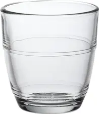Duralex Duralex SCOP SA Universal glass Gigogne stackable Universalglas Gigogne stapelbar Universal glass Gigogne stackable; 160 ml, 6.9x7.1 cm (ØxH); transparent; 4 piece / pack Universalglas Gigogne stapelbar; 160 ml, 6.9x7.1 cm (ØxH); transparent; 4 Stück / Pack The Gigogne glass from Duralex is a true classic of professional tableware and has been a firm favourite in restaurants, hotels, canteens and cafeterias for decades. The stackable, impact-resistant glass made in France impresses with its high suitability for everyday use, durability and unmistakable, bulbous design with two fine decorative lines in the upper third. It is ideal for intensive use in everyday catering - from water and juices to lattes and desserts in a glass. Classic design, modern functionality The Gigogne glass has been produced in France since 1946 and is considered a design icon of French everyday tableware. Thanks to its slightly bulbous body, it sits comfortably in the hand and ensures a balanced drinking experience. The embossed Duralex logo with production number in the base of the glass symbolises quality and authenticity. Thanks to the tempered production technique, the glass is up to six times more impact-resistant than conventional moulded glass - a decisive advantage in professional use, where robustness and hygiene have top priority. Developed for professional use Gigogne glass is ideal for intensive use in canteens, canteen kitchens and hotels. It can be stacked, which significantly reduces the space required in sculleries and storage rooms. Thanks to the dishwasher-safe surface and thermal hardening, the glass remains clear, hygienic and dimensionally stable even after thousands of washing cycles. The simple, neutral shape can be easily integrated into existing glassware ranges and suits a variety of table concepts - from classic to modern. Sustainably produced - Made in France Gigogne glass is made from a high-quality glass mass of sand, lime and alumina and fused at over 1300 °C. The result is a heat-resistant glass. The result is a heat-resistant, fully recyclable glass that is designed for a long service life. Production takes place according to European quality standards in La Chapelle-Saint-Mesmin, France - a symbol of sustainable, regional manufacturing and French design craftsmanship. * Stackable design - space-saving and safe to store * Shock-resistant, tempered glass - up to 6× more resistant than standard glass * Dishwasher-safe and hygienic - ideal for commercial kitchens and professional dishwashers * Made in France - manufactured by Duralex, a traditional glass producer since 1946 * Classic, ergonomic design with typical double groove in the upper third * Suitable for intensive use in restaurants, hotels, canteens and catering * Heat-resistant and suitable for microwaves thanks to tempered glass * Material: tempered soda lime glass (tempered soda lime glass) Das Gigogne Glas von Duralex ist ein echter Klassiker der professionellen Tischkultur und seit Jahrzehnten fester Bestandteil in Restaurants, Hotels, Kantinen und Cafeterien. Das stapelbare, stoßfeste Glas Made in France überzeugt durch seine hohe Alltagstauglichkeit, Langlebigkeit und das unverwechselbare, bauchige Design mit zwei feinen Zierlinien im oberen Drittel. Es ist ideal für den intensiven Einsatz im Gastro-Alltag – von Wasser und Säften über Milchkaffee bis zu Desserts im Glas. Klassisches Design, moderne Funktionalität Das Gigogne Glas wird seit 1946 in Frankreich produziert und gilt als Design-Ikone des französischen Alltagsgeschirrs. Dank seines leicht bauchigen Korpus liegt es angenehm in der Hand und sorgt für ein ausgewogenes Trinkerlebnis. Das geprägte Duralex-Logo mit Produktionsnummer im Glasboden steht für Qualität und Authentizität. Durch die temperierte Fertigungstechnik ist das Glas bis zu sechsmal stoßfester als herkömmliches Pressglas – ein entscheidender Vorteil im professionellen Einsatz, wo Robustheit und Hygiene oberste Priorität haben. Für den professionellen Einsatz entwickelt Das Gigogne Glas eignet sich hervorragend für den intensiven Gebrauch in Kantinen, Großküchen und Hotels. Es lässt sich stapelbar lagern, was den Platzbedarf in Spülküchen und Lagerräumen deutlich reduziert. Dank der spülmaschinenfesten Oberfläche und der thermischen Härtung bleibt das Glas auch nach tausenden Spülzyklen klar, hygienisch und formstabil. Die schlichte, neutrale Form lässt sich problemlos in bestehende Glasserien integrieren und passt zu verschiedenen Tischkonzepten – von klassisch bis modern. Nachhaltig produziert – Made in France Das Gigogne Glas wird aus einer hochwertigen Glasmasse aus Sand, Kalk und Tonerde gefertigt und bei über 1300 °C verschmolzen. Das Ergebnis ist ein hitzebeständiges, vollständig recycelbares Glas, das für eine lange Lebensdauer konzipiert ist. Die Produktion erfolgt nach europäischen Qualitätsstandards in La Chapelle-Saint-Mesmin, Frankreich – ein Symbol für nachhaltige, regionale Fertigung und französisches Designhandwerk. * stapelbares Design – platzsparend und sicher zu lagern * stoßfestes, gehärtetes Glas – bis zu 6× widerstandsfähiger als Standardglas * spülmaschinenfest und hygienisch – ideal für Großküchen und Profispülmaschinen * Made in France – hergestellt von Duralex, traditionsreicher Glasproduzent seit 1946 * klassisches, ergonomisches Design mit typischer Doppelrille im oberen Drittel * geeignet für den intensiven Einsatz in Gastronomie, Hotellerie, Kantinen und Catering * hitzebeständig und mikrowellengeeignet dank temperiertem Glas * Material: gehärtetes Kalk-Natron-Glas (Tempered Soda Lime Glass)