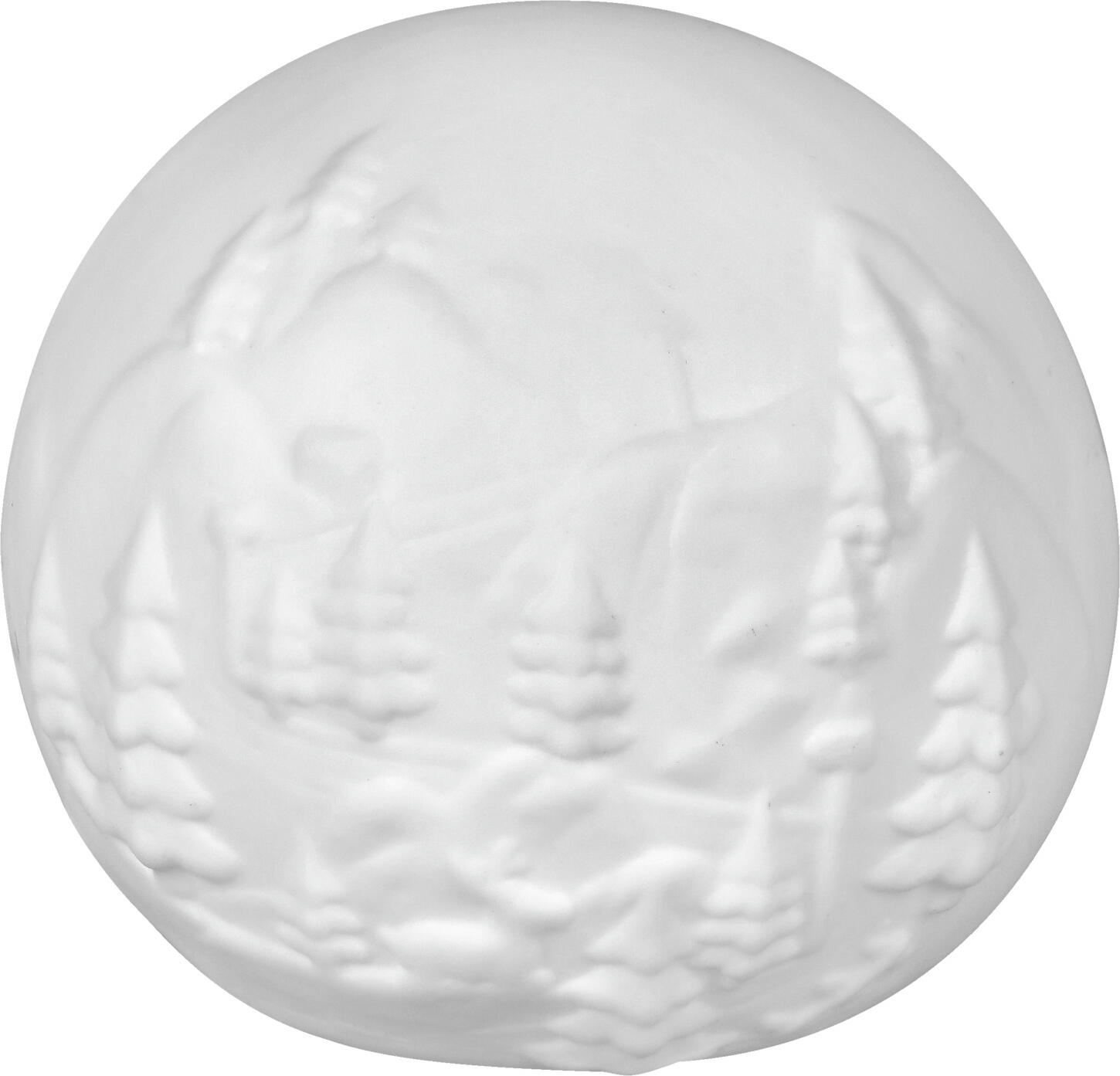 unknown LUSINI Solutions GmbH LED decoration Esteban LED Kugel Esteban LED decoration Esteban; 8.3x7.2 cm (ØxH); white LED Kugel Esteban; 8.3x7.2 cm (ØxH); weiß LED porcelain decoration with Christmas relief. 3x LR44 batteries not included. LED Kugel aus Porzellan mit weihnachtlichem Relief. 3xLR44 Batterien nicht im Lieferumgang enthalten.