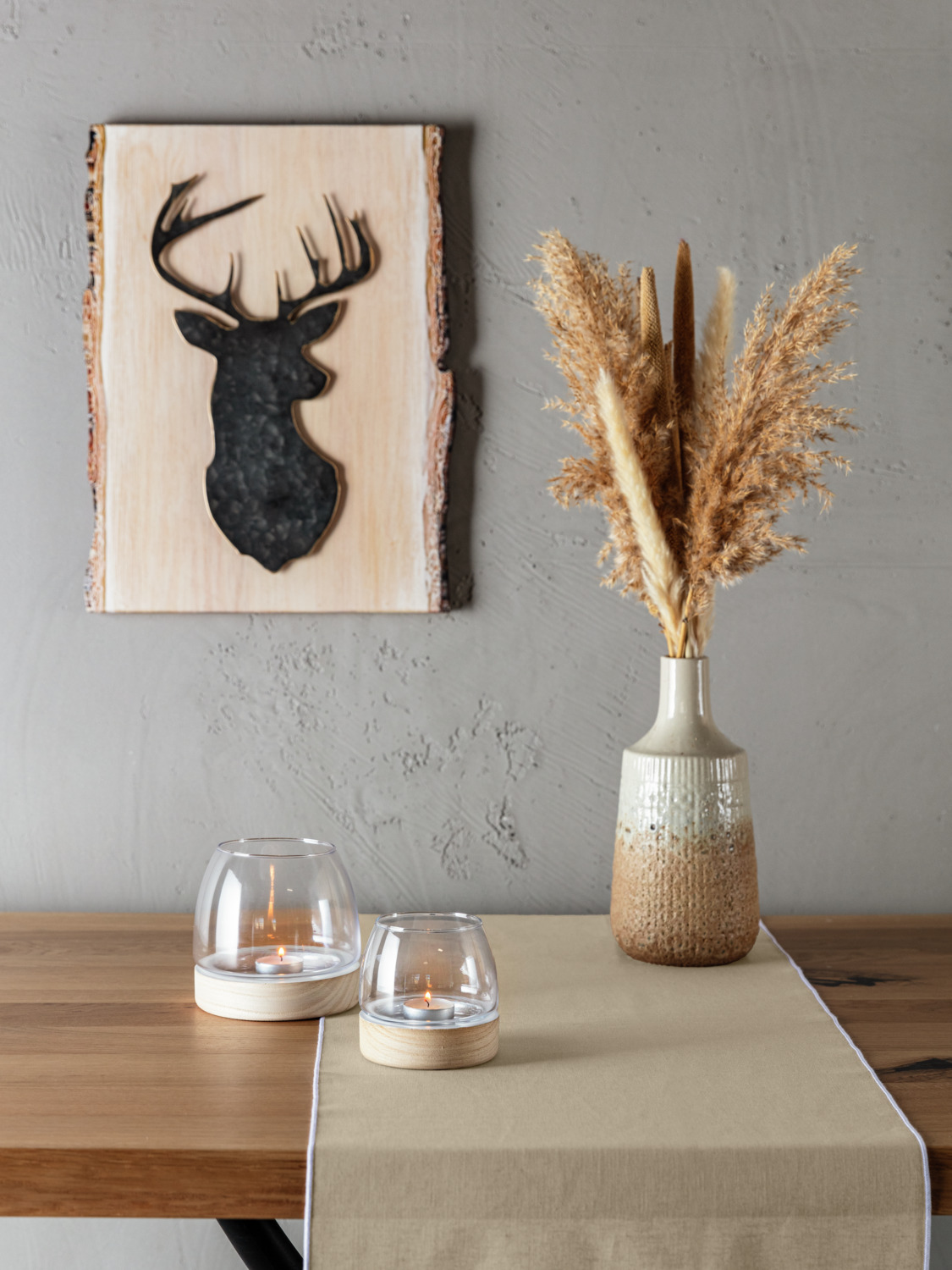 Vega Eldar Metal Wall Art, Deer Head Silhouette Design, 35.5 x 46 cm, Black and Brown with Printed Wooden Edge