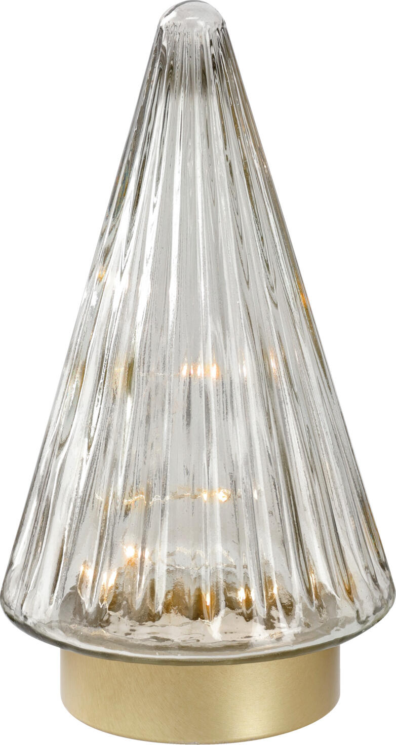 unknown LUSINI Solutions GmbH LED glass tree Fenris LED Glasbaum Fenris LED glass tree Fenris; 10.8x19.5 cm (ØxH); golden/transparent LED Glasbaum Fenris; 10.8x19.5 cm (ØxH); gold/transparent LED tree made of glass. 2x AAA batteries are required. Delivery without batteries. LED Baum aus Glas. 2x AAA Batterien werden benötigt. Lieferung ohne Batterien.