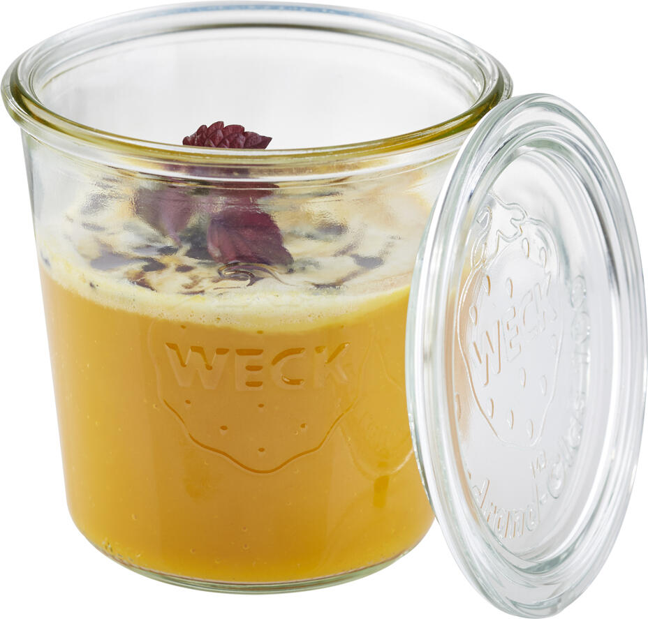 Borcane de Conserve WECK din Sticla 580ml, Set de 2 Bucati, Transparente cu Capac pentru Deserturi, Aperitive si Salate, Compatibile cu Masina de Spalat Vase