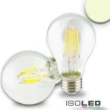 ISOLED LED lamp E27 Clear LED Lampe E27 klar LED lamp E27 Clear; 10.5x6 cm (LxØ); transparent LED Lampe E27 klar; 10.5x6 cm (LxØ); transparent LED lamp made of clear glass with trendy filament optics. Warm white light color 2700 K, 890 lm, operating hours 30,000 h, color reproduction 83 CRI, beam angle 360 °, dimmable via phase control/reverse phase control. LED Lampe aus klarem Glas mit trendiger Filamentoptik. Lichtfarbe warmweiß 2700 K, Lumen 890 lm, Betriebsstunden 30.000 h, Farbwiedergabe 83 CRI, Abstrahlwinkel 360°, dimmbar über Phasenan-/abschnitt.