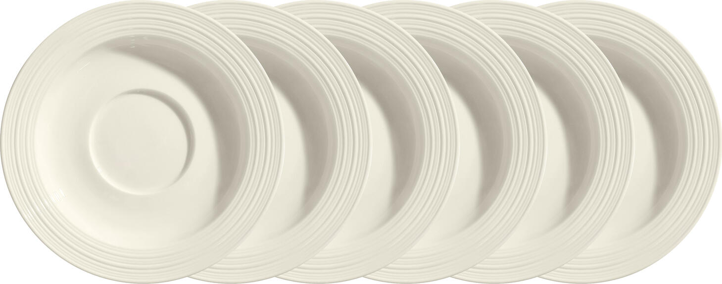 VEGA Skyline Bone China Coffee Mug Saucers, Cream White, 15 cm Diameter, Modern Relief Design, Dishwasher and Microwave Safe, Set of 6