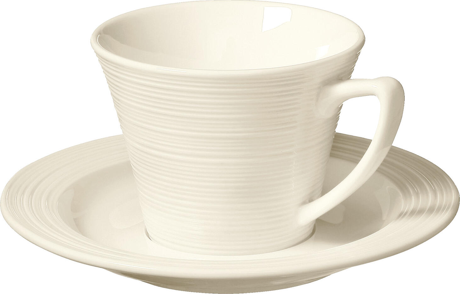VEGA Skyline Bone China Coffee Mug Saucers, Cream White, 15 cm Diameter, Modern Relief Design, Dishwasher and Microwave Safe, Set of 6