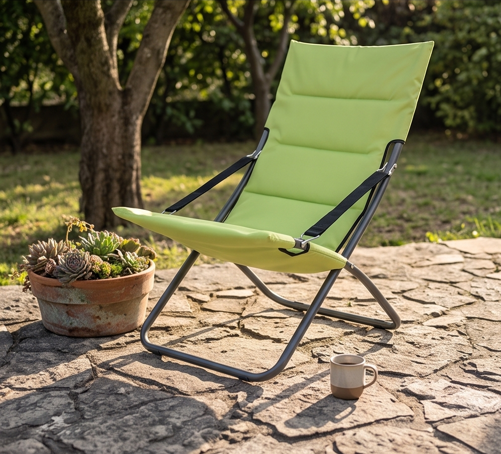 FABBYGO C3016 Foldable Lounge Chair, Ergonomic Steel Frame 28x1.0mm, Polyester 280g with Foam Filling, Green, 62x85x92 cm