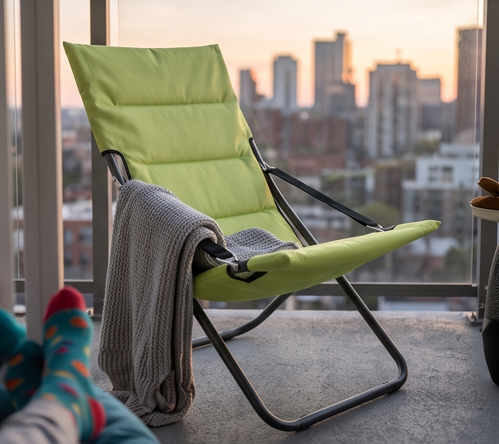 FABBYGO C3016 Foldable Lounge Chair, Ergonomic Steel Frame 28x1.0mm, Polyester 280g with Foam Filling, Green, 62x85x92 cm