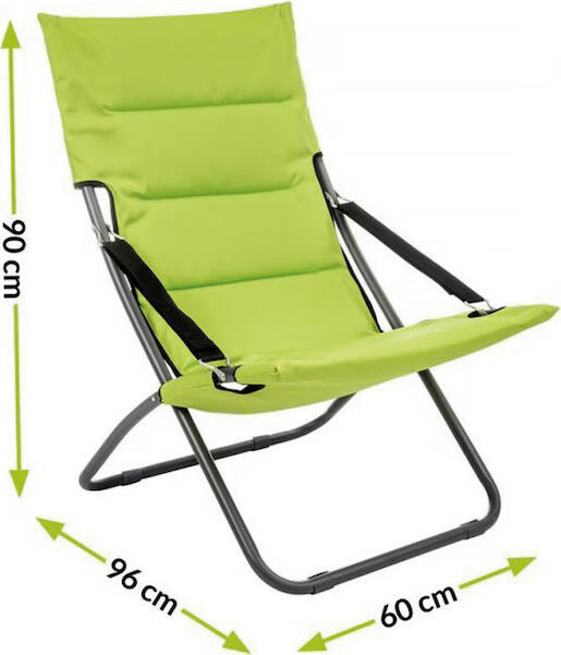 FABBYGO C3016 Foldable Lounge Chair, Ergonomic Steel Frame 28x1.0mm, Polyester 280g with Foam Filling, Green, 62x85x92 cm