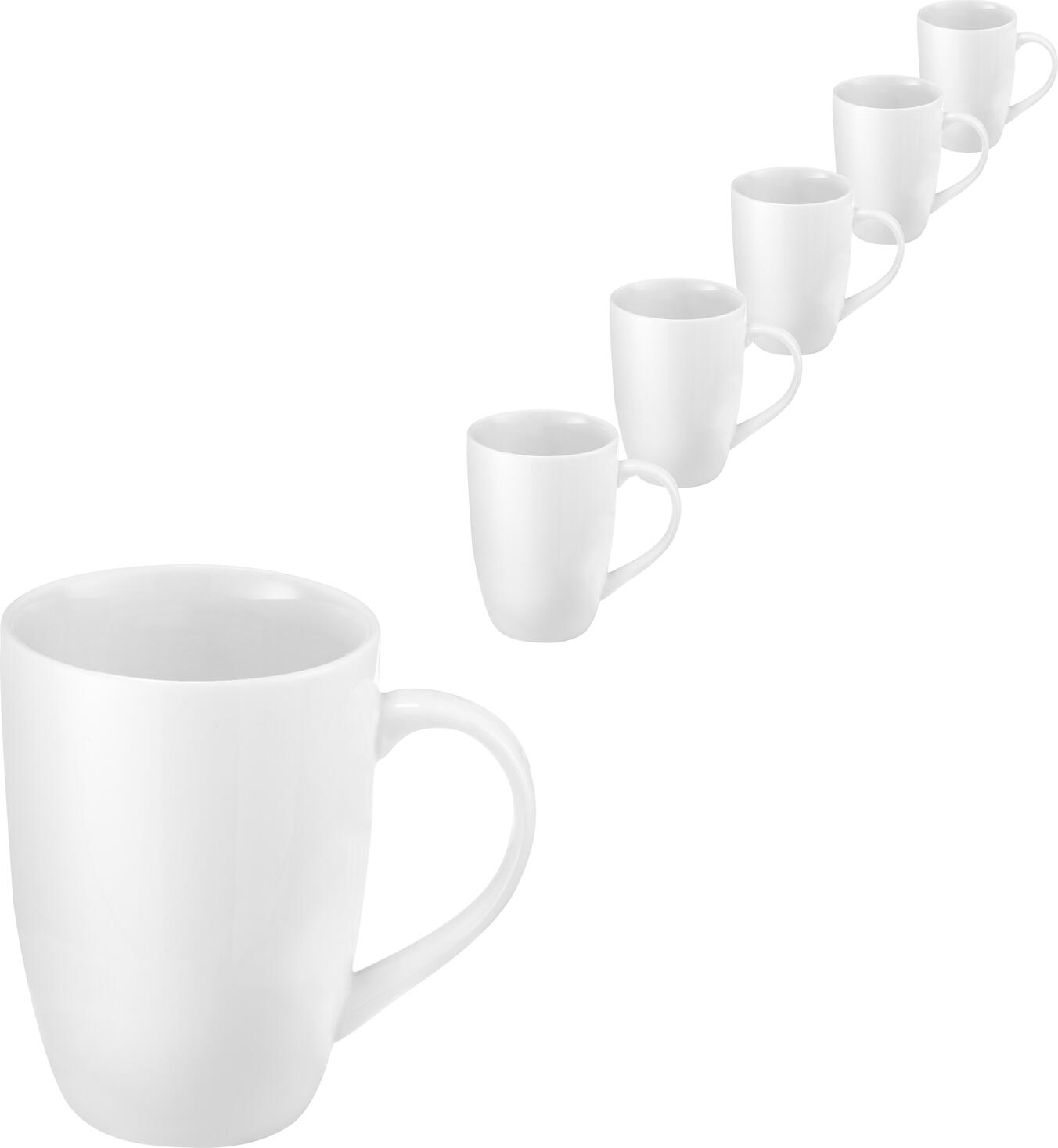 Pulsiva Cui Coffee Mug Set of 6, 300ml White Porcelain Round Cups, Microwave and Dishwasher Safe, 20050114