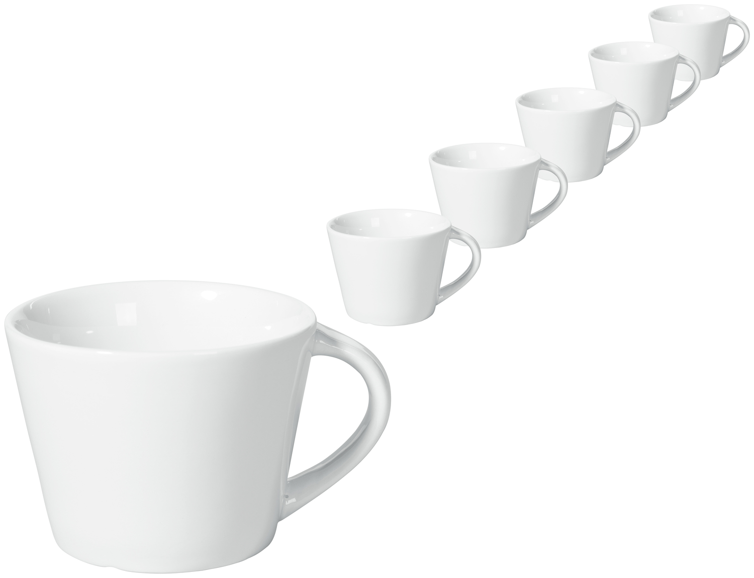 Set de 6 cești de cafea și cappuccino VEGA Bebida din porțelan, albe, 180 ml, robuste, rezistente la mașina de spălat vase și cuptor cu microunde