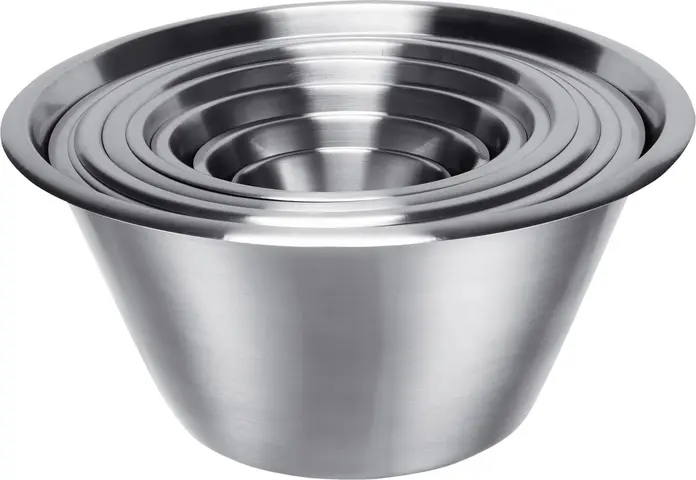 PULSIVA LUSINI Solutions GmbH Kitchen bowl Conica Küchenschüssel Conica Kitchen bowl Conica; 6000 ml, 32x14 cm (ØxH); silver Küchenschüssel Conica; 6000 ml, 32x14 cm (ØxH); silber Stainless steel conical kitchen bowl. Matt polished. Rim approx. 1.5 cm wide. Dishwasher safe. Konische Küchenschüssel aus Edelstahl, rostfrei. Matt poliert. Rand ca. 1,5 cm breit. Spülmaschinenfest