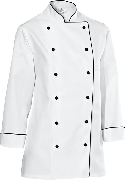 Поварской китель Jobeline Premium Chef женский, Черно-белый, размер 46, 100% мерсеризованный хлопковый твил, 175 г/м², стирка при 95°C, профессиональный легкий силуэт