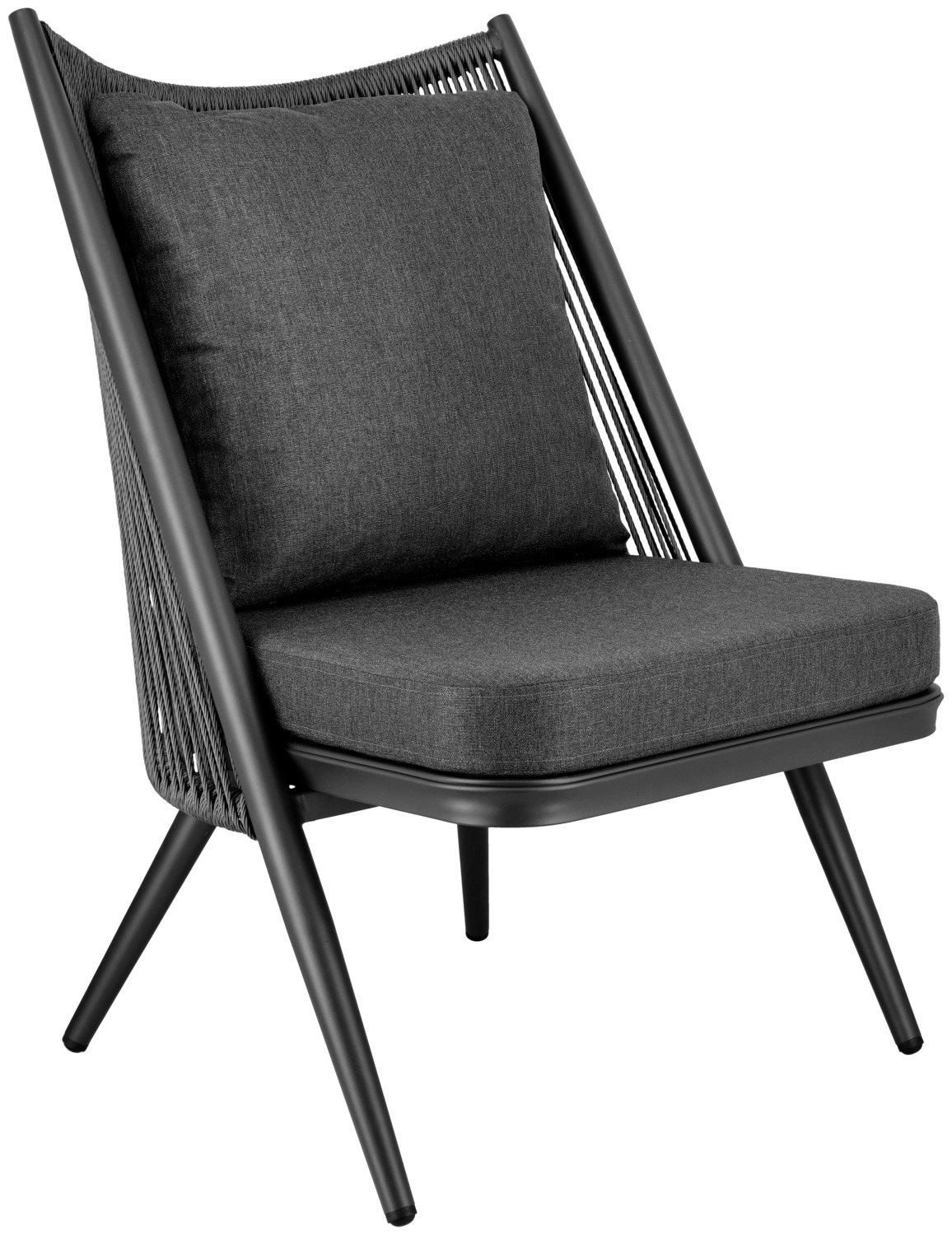 VEGA LUSINI Solutions GmbH Outdoor lounge chair Isola Outdoor Lounge Sessel Isola Outdoor lounge chair Isola; 65x73x94 cm (WxDxH); anthracite Outdoor Lounge Sessel Isola; 65x73x94 cm (BxTxH); anthrazit Modern outdoor armchair with powder-coated aluminum frame and plastic rope wickerwork. Includes seat and back cushions made of polypropylene fabric (100 % polypropylene), removable and washable at 30 °C. Height of the seat cushion 8 cm. Back cushion dimensions: 50x50x10 cm (WxHxD). Weatherproof and UV-resistant. Suitable for outdoor use. Delivered disassembled. Moderner Outdoorsessel mit pulverbeschichtetem Aluminiumgestell und Kunststoff-Ropegeflecht. Inklusive Sitz- und Rückenkissen aus Olefinstoff (100 % Polypropylen), abziehbar und bei 30° waschbar. Höhe des Sitzkissens 8 cm. Abmessungen Rückenkissen: 50x50x10 cm (BxHxT). Wetterfest und UV-beständig. Für den Außenbereich geeignet. Lieferung erfolgt zerlegt.