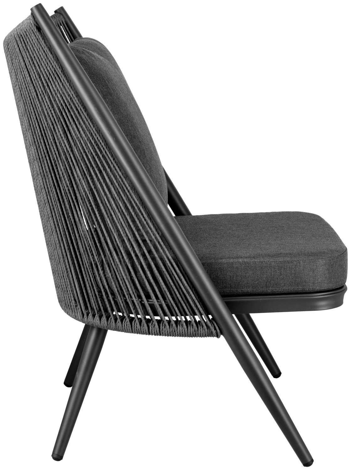Scaun Lounge Exterior VEGA Isola, Cadru Aluminiu Vopsit Electrostatic, Impletitura din Sfoara de Plastic, Perne Olefin Rezistente la Intemperii Incluse, Demontabile si Lavabile la 30 °C, 65x73x94 cm