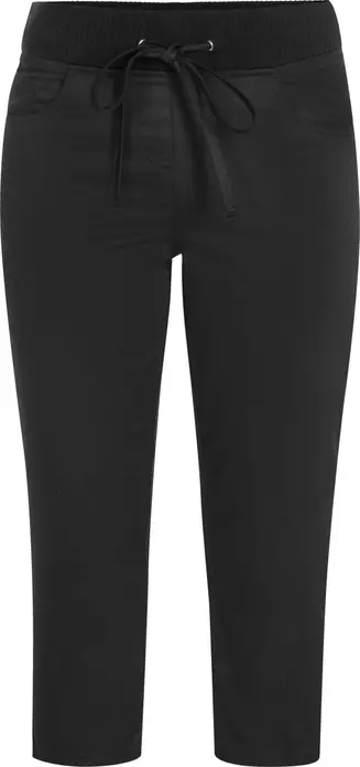 JOBELINE LUSINI Solutions GmbH Women's trousers Lexi Damenhose Lexi Women's trousers Lexi; Size 36; black Damenhose Lexi; Kleidergröße 36; schwarz 96 % cotton, 4 % spandex. 40 °C wash. Comfortable, easy-care capri pants for women in 5-pocket form with elastic knitted waistband, the width of which can be regulated by a band. Body-hugging cut. Inside leg length: 54 cm for size 36. 96 % Baumwolle, 4 % Elasthan. 40°-Wäsche. Bequeme, pflegeleichte Capri-Hose für Damen in 5-Pocket-Form mit elastischem Strickbund, dessen Weite durch ein Band reguliert werden kann. Körpernah geschnitten. Innenbeinlänge: 54 cm in Gr 36