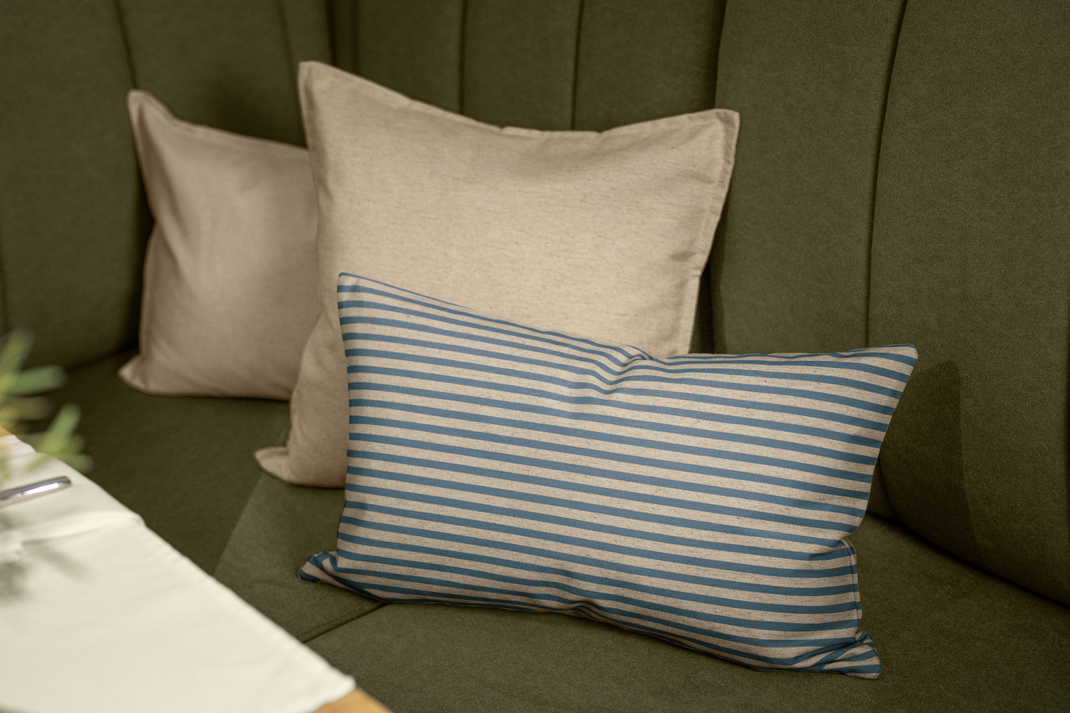 ERWIN M. LUSINI Eda striped Decorative Cushion Cover, 40x40 cm, Blue/Beige, Cotton Blend with Linen, Zip Closure, OEKO-TEX Standard 100